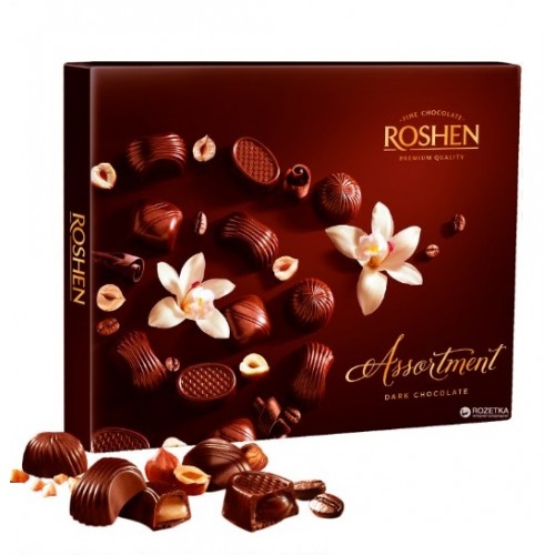 Ассорти из шоколадных конфет с различными начинками. Содержит алкоголь Roshen 154g